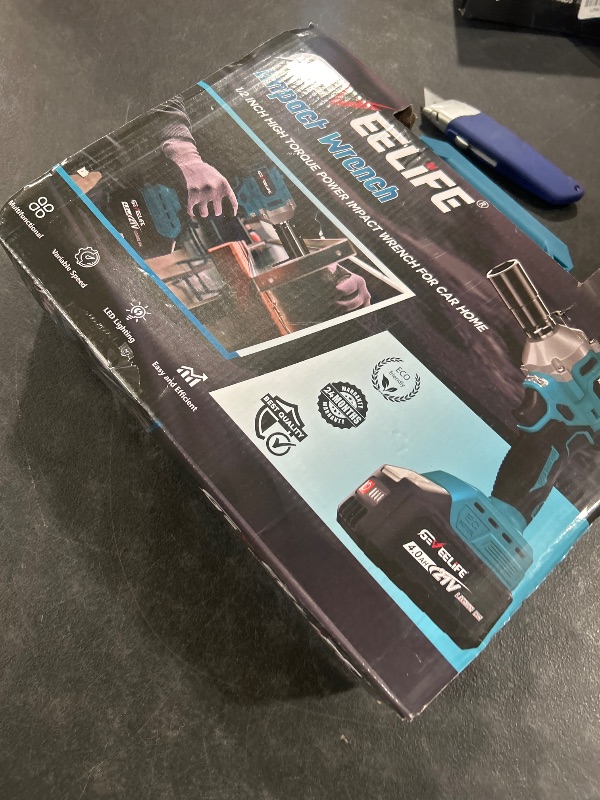 Photo 1 of GEVEELIFE 450N.m/332Ft-lbs Brushless Impact Wrench,1/2" Cordless Impact Gun with 4.0Ah Battery & 6 Sockets, Electric Impact Driver for Car/DIY Furniture/Lawn Mower/blue (450N)