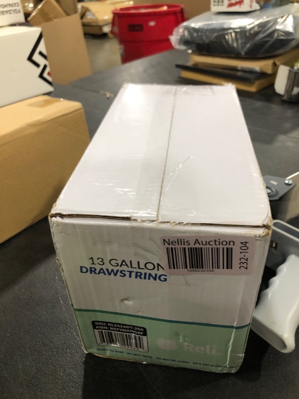 Photo 1 of Reli. Drawstring Trash Garbage Bags, Tall Kitchen, 250 Count Bulk, White, 13 Gallon - 16 Gallon Capacity