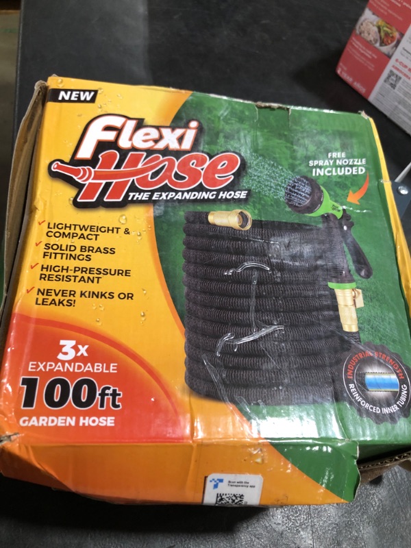 Photo 1 of Flexi Hose Lightweight Expandable Garden Hose, No-Kink Flexibility, 3/4 Inch Solid Brass Fittings and Double Latex Core (100 FT, Black)