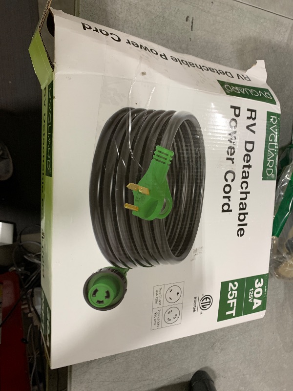 Photo 1 of RVGUARD 30 Amp 25 Foot RV Power Extension Cord, Heavy Duty STW Cord with LED Power Indicator and Cord Organizer, 30 Amp Male Standard to 30 Amp Female Locking Connector, Green, ETL Listed
