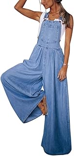 Photo 1 of chouyatou Women's Loose Adjustable Strap Wide Leg Denim Bib Overall Jeans Pants XL
