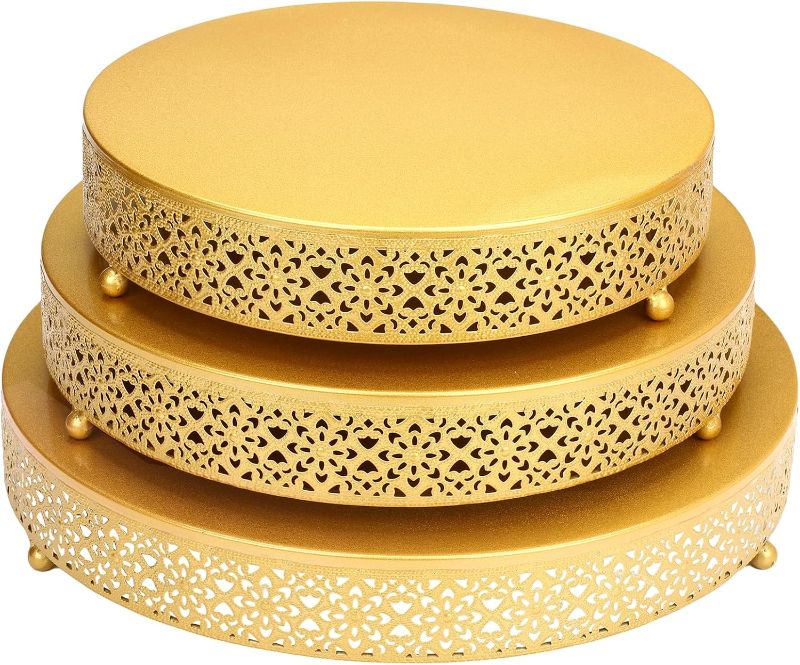 Photo 1 of 3 Piece Cake Stands Set 16'' 14'' 12'' Round Metal Cake Stands Cupcake Stand Riser Pastry Candy Display Plate for Dessert Table Wedding