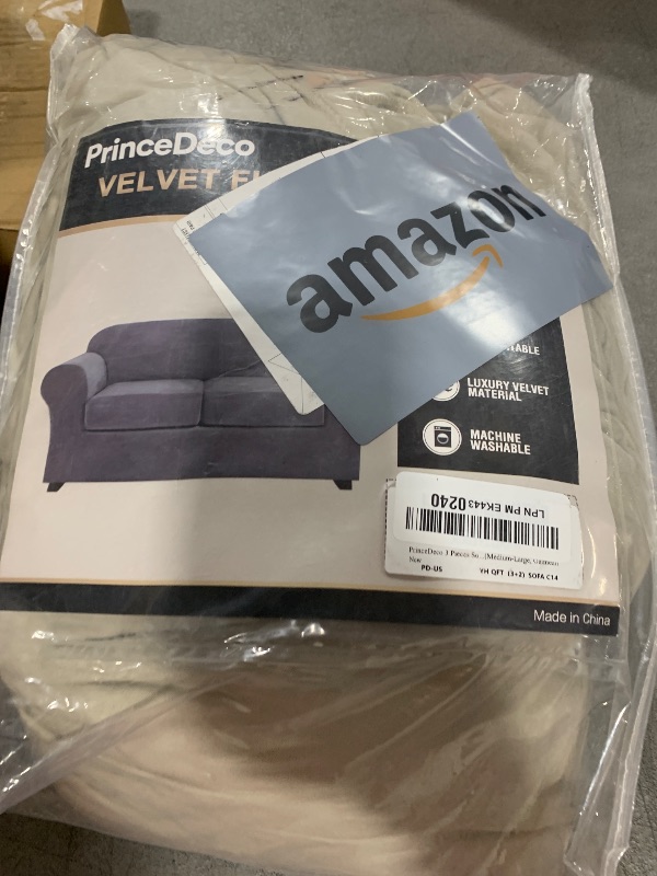Photo 1 of PrinceDeco Couch Cover Velvet Plush Sofa Covers for 2 Cushion Couch Width Up to 90 Inch Washable Furniture Protector Pet Friendly No Slip Sofa Slipcover(Medium-Large, Oatmeal)