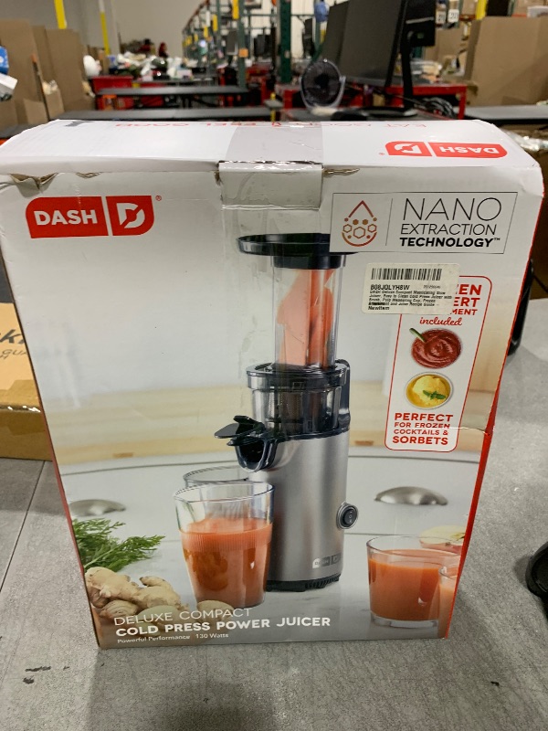 Photo 1 of DASH Deluxe Compact Masticating Slow Juicer, Easy to Clean Cold Press Juicer with Brush, Pulp Measuring Cup, Frozen Attachment and Juice Recipe Guide - Graphite