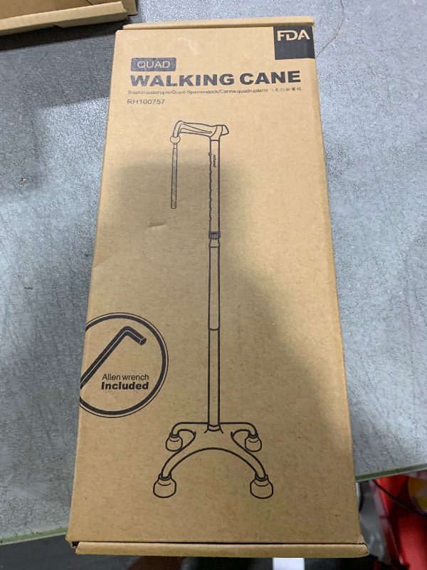 Photo 1 of REHAND Quad Cane, Foldable Walking Cane for Men & Women with 4-Pronged Base for Extra Balance & Stability-Adjustable, Lightweight, Collapsible, Walking Stick for Right or Left Handed Seniors & Adults
