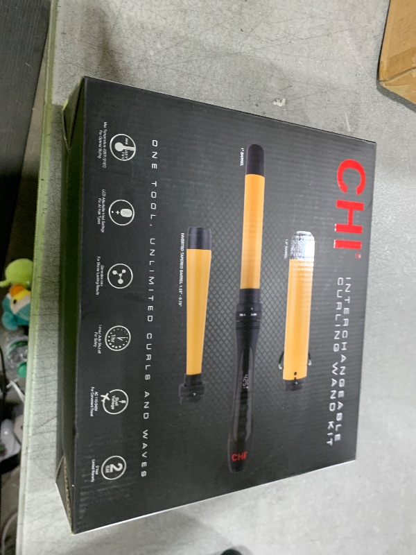 Photo 1 of CHI Interchangeable Curling Wand, 3 Barrel Attachments For Versatile Curls, 0.5"-1.25" Inverted Tapered Barrel, 1" & 1.5" Barrel