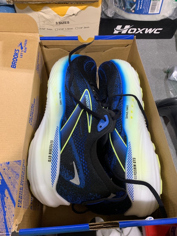 Photo 1 of Brooks Men’s Glycerin GTS 22 Supportive Running Shoe - Black/Cobalt/Neo Yellow - 14 Medium