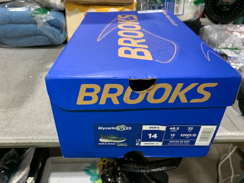 Photo 1 of Brooks Men’s Glycerin GTS 22 Supportive Running Shoe - Black/Cobalt/Neo Yellow - 14 Medium