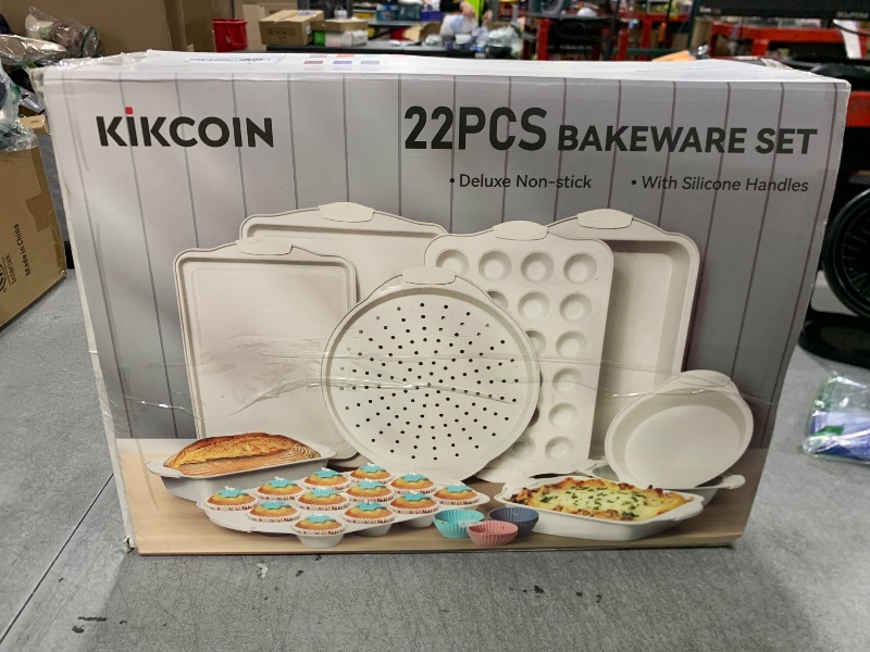 Photo 1 of Kikcoin 22 PCS Nonstick Baking Pans Set, Stackable Bakeware Sets with Silicone Handles, 450°F Oven Safe Baking Sheet Set, Easy Release Cookie Sheets for Baking, Cream