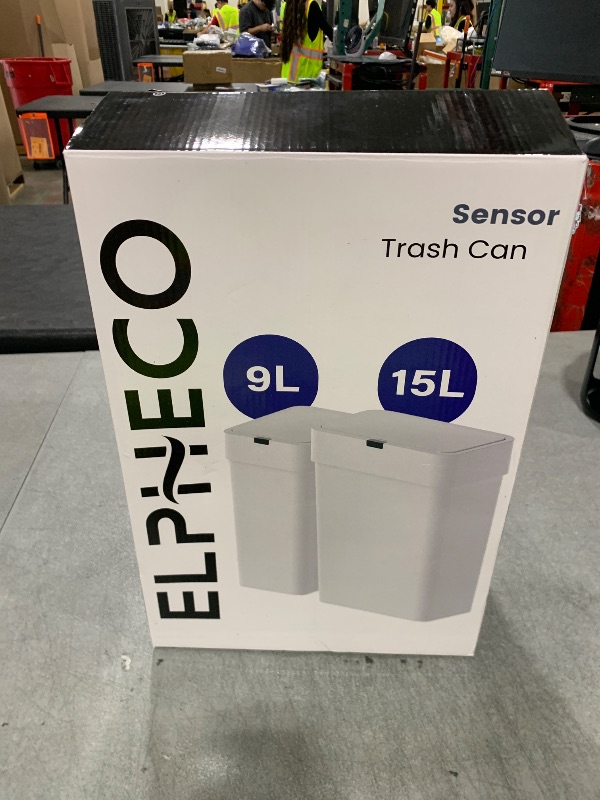 Photo 1 of ELPHECO Bathroom Trash Can with Lid, 2 Pack Automatic Garbage Can, 2.5 Gallon + 4 Gallon Motion Sensor Smart Rubbish Bin, Slim Waterproof Trash Bins for Bedroom, Office, Living Room, White