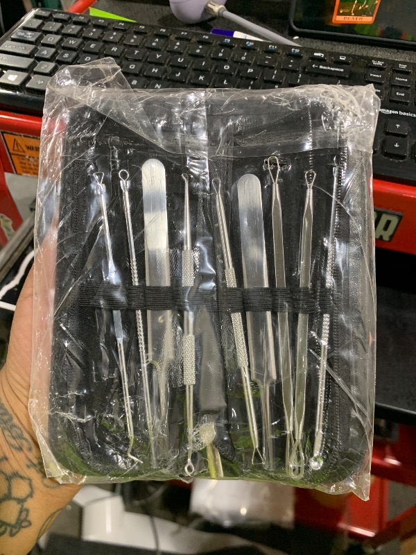 Photo 1 of UUBAAR 9 PCS Blackhead Remover & Pimple Popper Tool Kit with Stainless Steel Tweezers & Travel Case, Professional Acne Zit Extraction Kit, Whitehead Comedone Extractor for Facial Nose