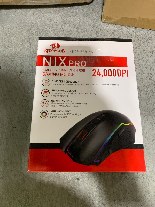Photo 1 of Redragon Wireless Gaming Mouse, Tri-Mode 2.4G/USB-C/Bluetooth Mouse Gaming, 12000 DPI, RGB Backlit, Fully Programmable, Rechargeable Wireless Computer Mouse for Laptop PC Mac, Black