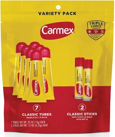 Photo 1 of Carmex Daily Care Moisturizing Lip Balm Pack, SPF 15, Original Flavor Lip Care Variety Pack Bag, 9 Count (2 Tubes, 7 Sticks)