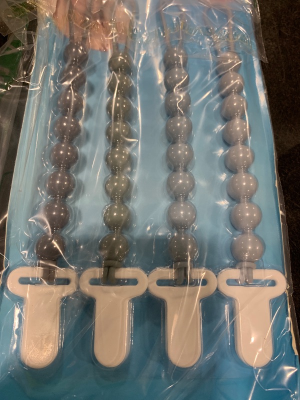 Photo 1 of 4-Pack Silicone Pacifier Clips with One-Piece Beads for Baby Boys and Girls - Flexible and Rust-Free Holders for Teething Relief and Baby Essentials, Safe for Newborns (Grey)