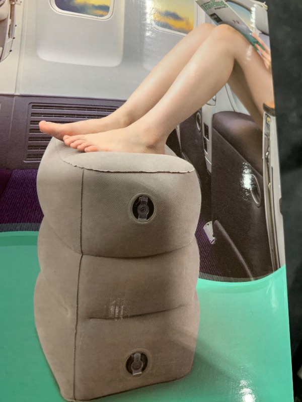 Photo 1 of JefDiee Inflatable Travel Foot Rest Pillow, Kids Airplane Bed, Adjustable 3 Layers Height Leg Rest Pillow, Adults Travel Essentials Great for Airplane, Office, Home, Trains, Cars (Dark Grey)