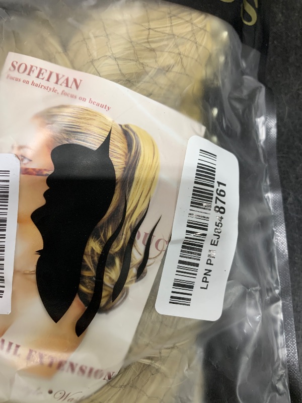 Photo 1 of SOFEIYAN Ponytail Extension 11 inch Claw Clip Ponytail Hair Extensions Long Curly Wavy Ponytail Fluffy Clip on Pony Tails Synthetic Hairpiece for Women?Light Blonde mix Bleach Blonde Evenly