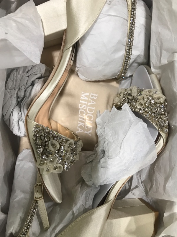 Photo 1 of Badgley Mischka Women's Finesse Heeled Sandal, Ivory Satin, 7 M US
