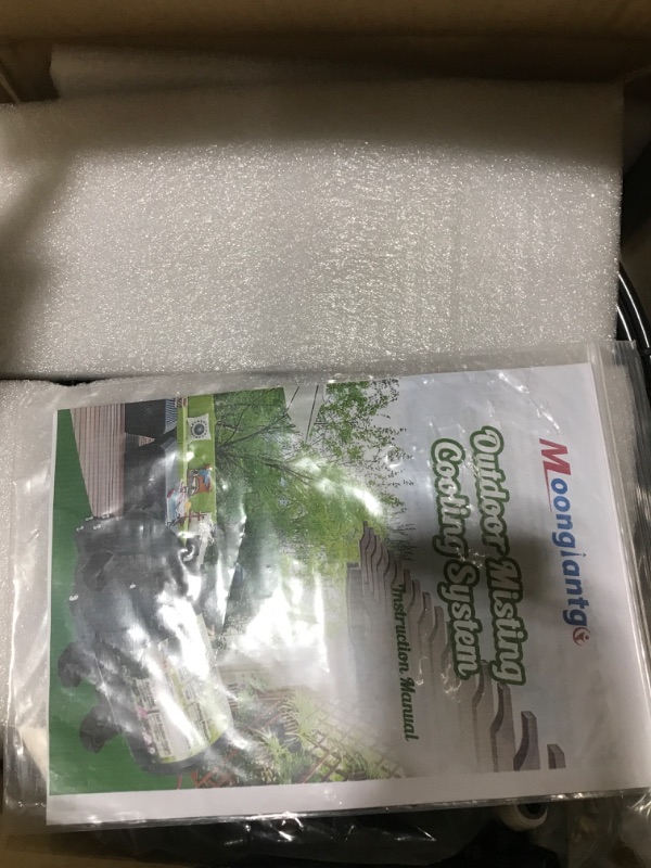 Photo 1 of Moongiantgo Outdoor Misting Cooling System with Pump Kit-82ft Misting System pipe+24 Brass Mist Nozzles 0.02’’+Cluster Body+3/4’’ Adapter-Mister for Outside Patio Backyard Garden Greenhouse Trampoline