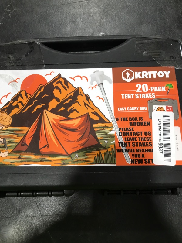 Photo 1 of 20 Pack Tent Stakes Heavy Duty - 8" Ground Anchors Screw in - Camping Stakes with Grow in The Dark Heads - Metal Threaded Tent Spikes with Hex Head Driver and Storage Box