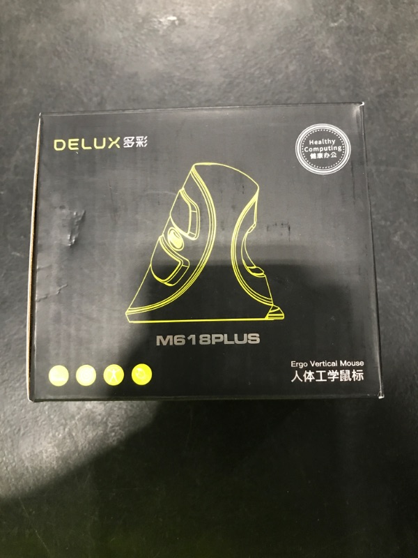 Photo 1 of Delux Wireless Ergonomic Vertical Mouse - 2.4G with USB Receiver, Silent Clicks, 1600 DPI, 6 Buttons, Removable Wrist Rest, for Laptop PC (M618Plus Wireless-Black)