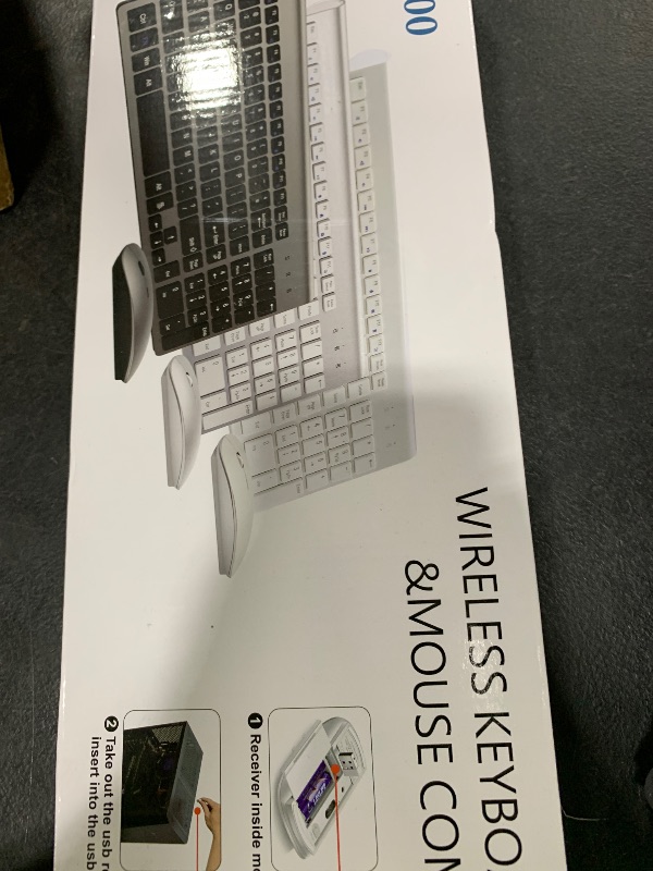 Photo 1 of Wireless Keyboard and Mouse Ultra Slim Combo, TopMate 2.4G Silent Compact USB 2400DPI Mouse and Scissor Switch Keyboard Set with Cover, 2 AA and 2 AAA Batteries, for PC/Laptop/Windows/Mac-Silver White