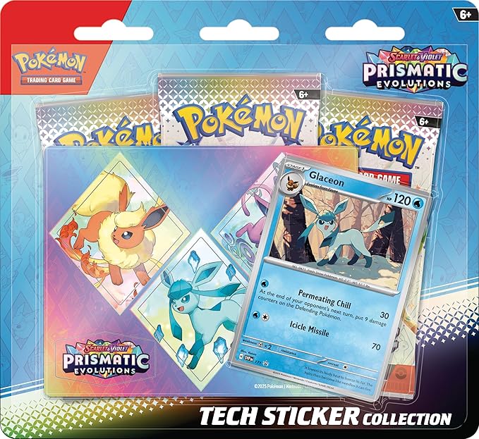 Photo 1 of Pokemon TCG: Scarlet & Violet—Prismatic Evolutions Tech Sticker Collection – Glaceon (1 Foil Promo Card & 3 Booster Packs)