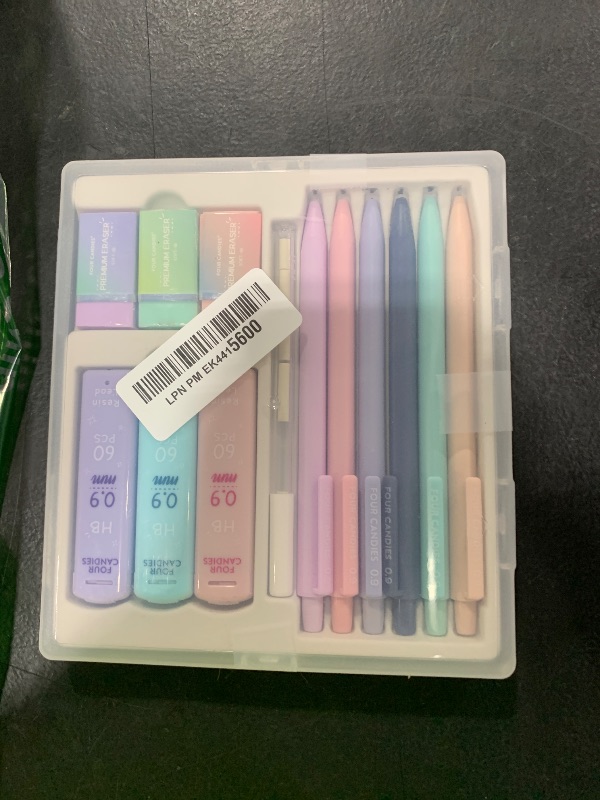Photo 1 of Four Candies Mechanical Pencils 0.9mm, with HB & 2B Lead Refills 0.9 mm, Pastel Eraser Set & Eraser Refills, 16-Count Pack with Case, Cute Aesthetic School Supplies for Writing, Drawing and Sketching
