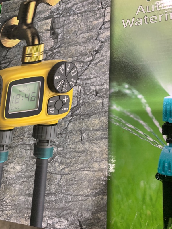 Photo 1 of TRJZWA Drip Irrigation System Kit with Automatic Water Timer 2 Zone 150FT,New Anti-Leakage Quick Connector for Garden,Lawn,1/2 inch Hose and 1/4 inch Distribution Tubing and Accessories