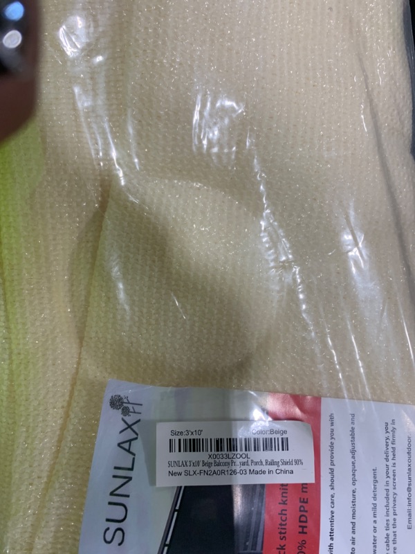 Photo 1 of SUNLAX 3'x10' Cream Balcony Privacy Screen Fence Windscreen Cover Fabric Shade Netting Mesh Cloth with Grommets UV Protection for Patio, Backyard, Porch, Railing Shield 90%