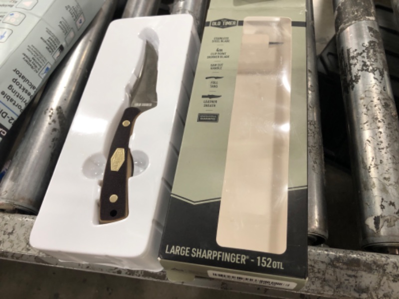Photo 1 of Old Timer 152OTLCP Large Sharpfinger 8.6in S.S. Full Tang Fixed Blade Knife with 4in Clip Point Skinner Blade, Sawcut Handle, and Leather Sheath for Hunting, Camping, Field Dressing, EDC, and Outdoors
