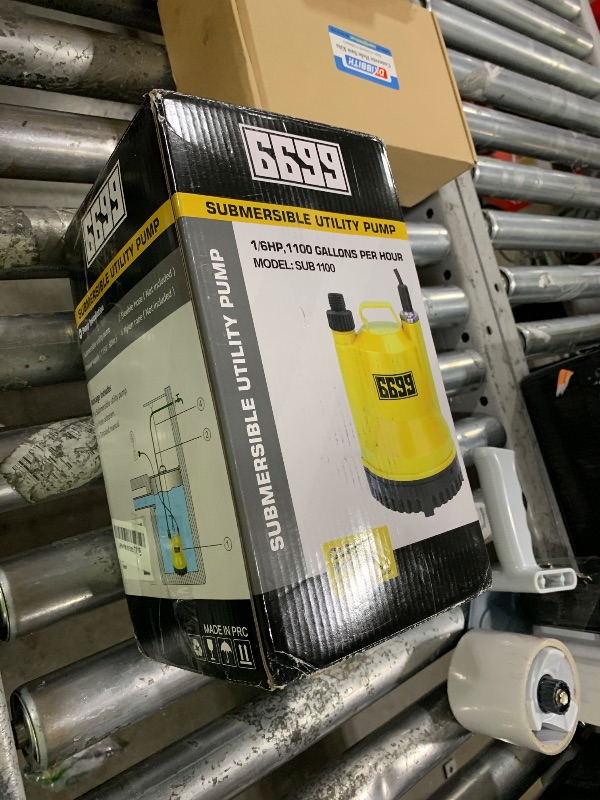 Photo 1 of 6699 1/6HP Portable Utility Pump Submersible Small Backup Sump Pump Draining pump to Remove Water from Flooding House Basement Pool Tankless Heater Flushing Pump with 10-Foot Cord SUB 1100