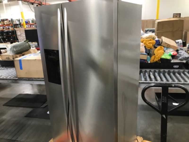 Photo 1 of 35.87 in. 20.01 cu. ft. Side-by-Side Refrigerator with Freezer and Ice Maker Included in Silver


