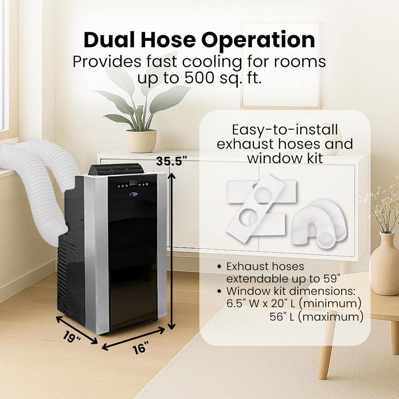 Photo 1 of Whynter Portable Air Conditioner 14,000 BTU with Dual Hose Dehumidifier & Cooling Fan for 500 Sq Ft Rooms, Includes AC Unit Window Kit, ARC-14S (9,500 SACC)
