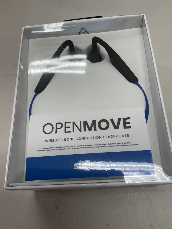 Photo 1 of SHOKZ OpenMove - Open-Ear Bluetooth Sport Headphones, Bone Conduction Wireless Earphones, Sweatproof for Running and Workouts, with Sticker Pack(Blue)