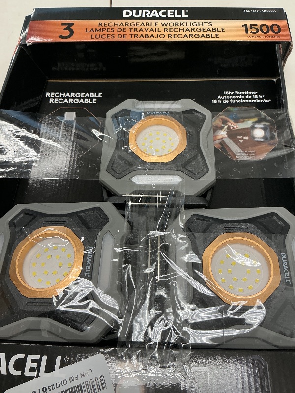 Photo 1 of DURACELL Work Light with Rotating Base, 1500 Lumens, Rechargeable, 3-Pack