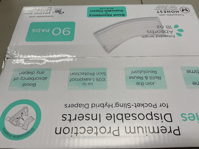 Photo 1 of Overnight Diaper Leak Stopper, Super Boosties Disposable Inserts, Use with Pampers Sizes 4-6, Honest Hybrid Diaper Cover Sz Med/Large, Amazing Baby Cover Sz 3/4, 4.3x13 in, 90 Count