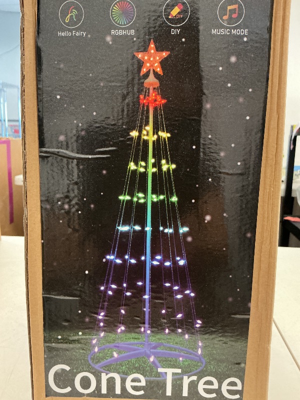 Photo 1 of Minetom 6 Ft Smart Christmas Cone Tree, 118 C6 LED Lights with Star Topper, Music Sync, App & Remote Control, DIY Lighting, Timer, Waterproof for Indoor/Outdoor Decorations