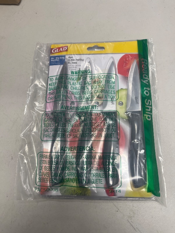Photo 1 of Glad Paring Knife Set, Pack of 4 | Sharp Stainless Steel Blades with Non-Slip Handles | 3.5-Inch Kitchen Knives for Cutting Vegetables and Peeling Fruit,Gray