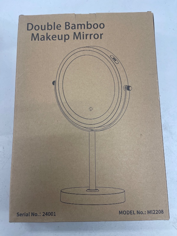 Photo 1 of siwiey Lighted Makeup Mirror, Rechargeable 8" Bamboo Vanity Mirror, 1x/10x Magnifying Vanity Mirror with 3 Colors Dimmable Lightning, 360° Rotation Double Sided Cosmetic Light up Mirror