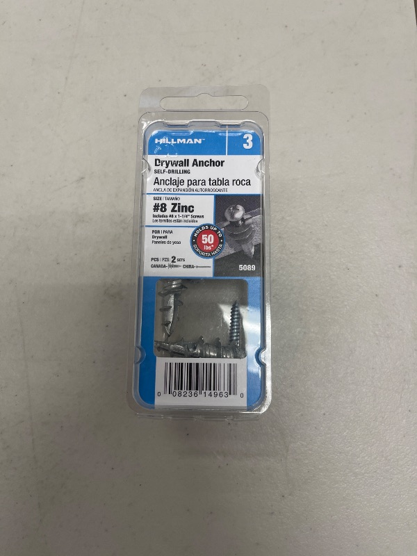 Photo 1 of Hillman Wallboard Anchors with Screws No. 8 Pan Head Phillips 50 Lb. 2/Pack