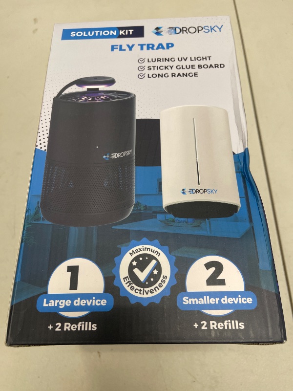 Photo 1 of Dropsky Kit Indoor Flying Insect Trap - Plug-in Bug Light Trap for Fruit Flies, Gnats and Houseflies - Odorless and Mess Free (1 Big Trap + 2 Small Traps + 4 Glue Cards)