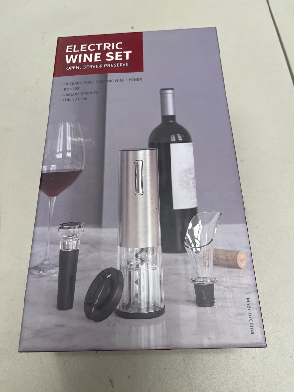 Photo 1 of Electric Wine Opener, Cordless Electric Wine Bottle Opener, Automatic Corkscrew with 2-in-1 Aerator and Pourer, Foil Cutter, Reusable Rechargeable Corkscrew Gift Set for Wine Lover Gift-Silver