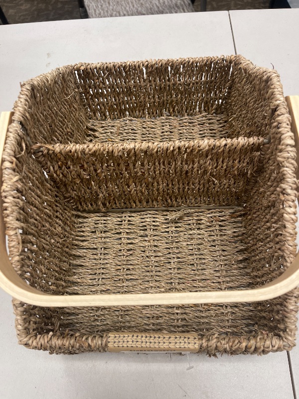Photo 1 of StorageWorks Wicker Diaper Caddy Organizer, Baby Diaper Caddy Basket with Liner, Handwoven Diaper Caddy for Car, Seagrass Baby Toy Basket with Handles, 1 Pack