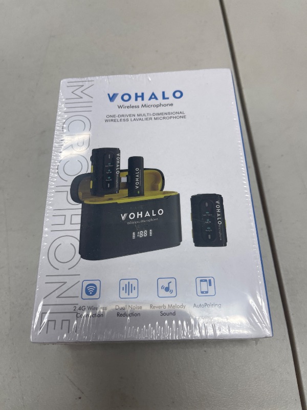 Photo 1 of VOHALO Wireless Lavalier Microphone System with Charging Case, 30Hrs Playtime, 1 Click Noise Canceling, 2.4G Dual Clip on Lapel Mic with for iPhone iPad Android Video Recording Interview