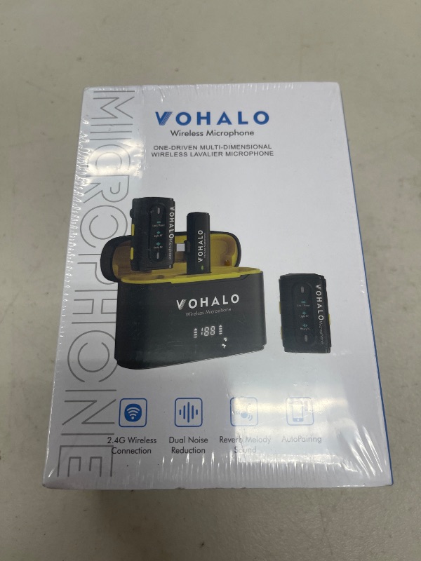 Photo 1 of VOHALO Wireless Lavalier Microphone System with Charging Case, 30Hrs Playtime, 1 Click Noise Canceling, 2.4G Dual Clip on Lapel Mic with for iPhone iPad Android Video Recording Interview