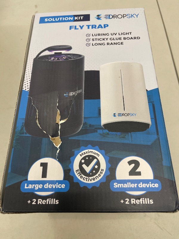 Photo 1 of Dropsky Kit Indoor Flying Insect Trap - Plug-in Bug Light Trap for Fruit Flies, Gnats and Houseflies - Odorless and Mess Free (1 Big Trap + 2 Small Traps + 4 Glue Cards)