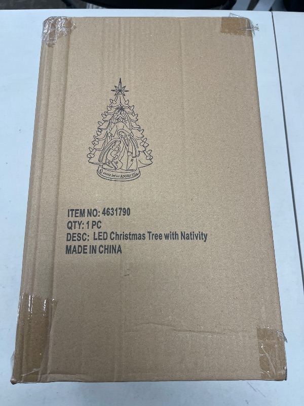 Photo 1 of Ceramic Christmas Nativity 14 Inch Tabletop Tree - Vintage White Decoration With Multicolored Lights and Star - Battery Operated