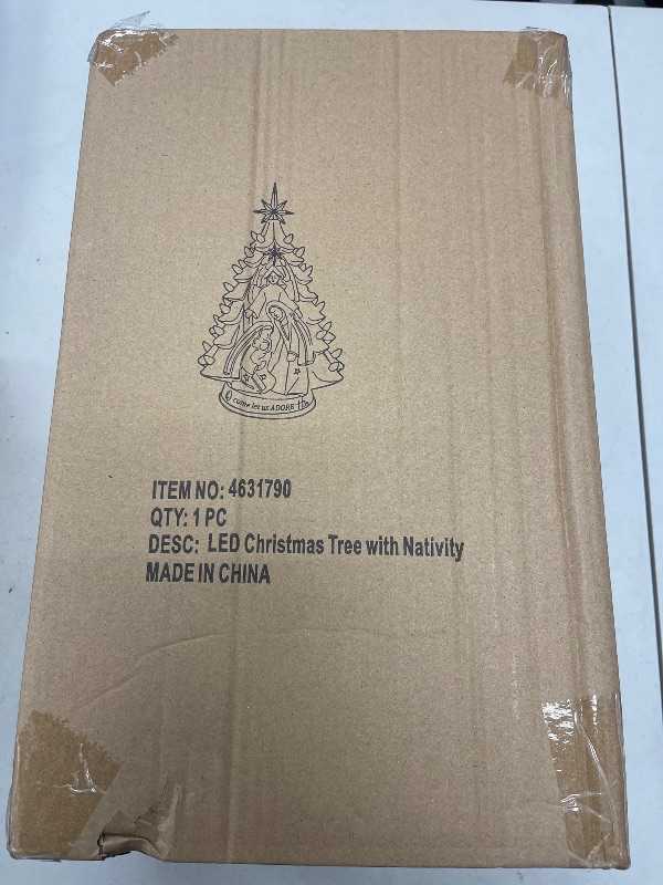 Photo 1 of Ceramic Christmas Nativity 14 Inch Tabletop Tree - Vintage White Decoration With Multicolored Lights and Star - Battery Operated