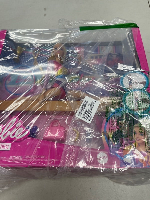 Photo 1 of Barbie Careers Playset, Gymnastics Set with Blonde Gymnast Fashion Doll, C-Clip for Flipping Action, Balance Beam, Warm-Up Suit & Accessories