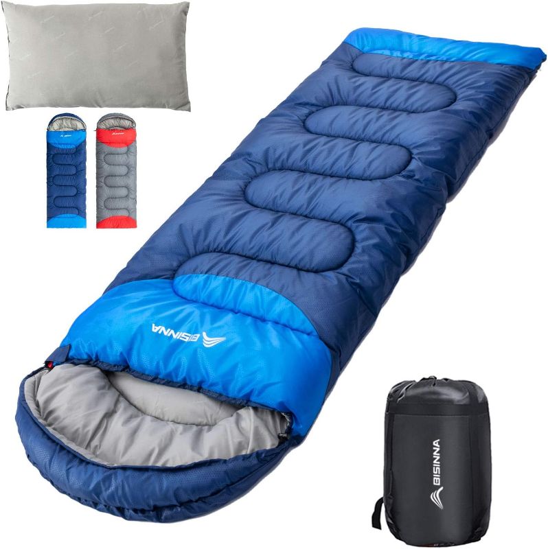 Photo 1 of BISINNA Sleeping Bag with Pillow - 4 Season Backpacking Sleeping Bag Lightweight Waterproof Warm and Washable for Adults, Kids, Women, Men's Outdoors Camping, Hiking, Mountaineering
